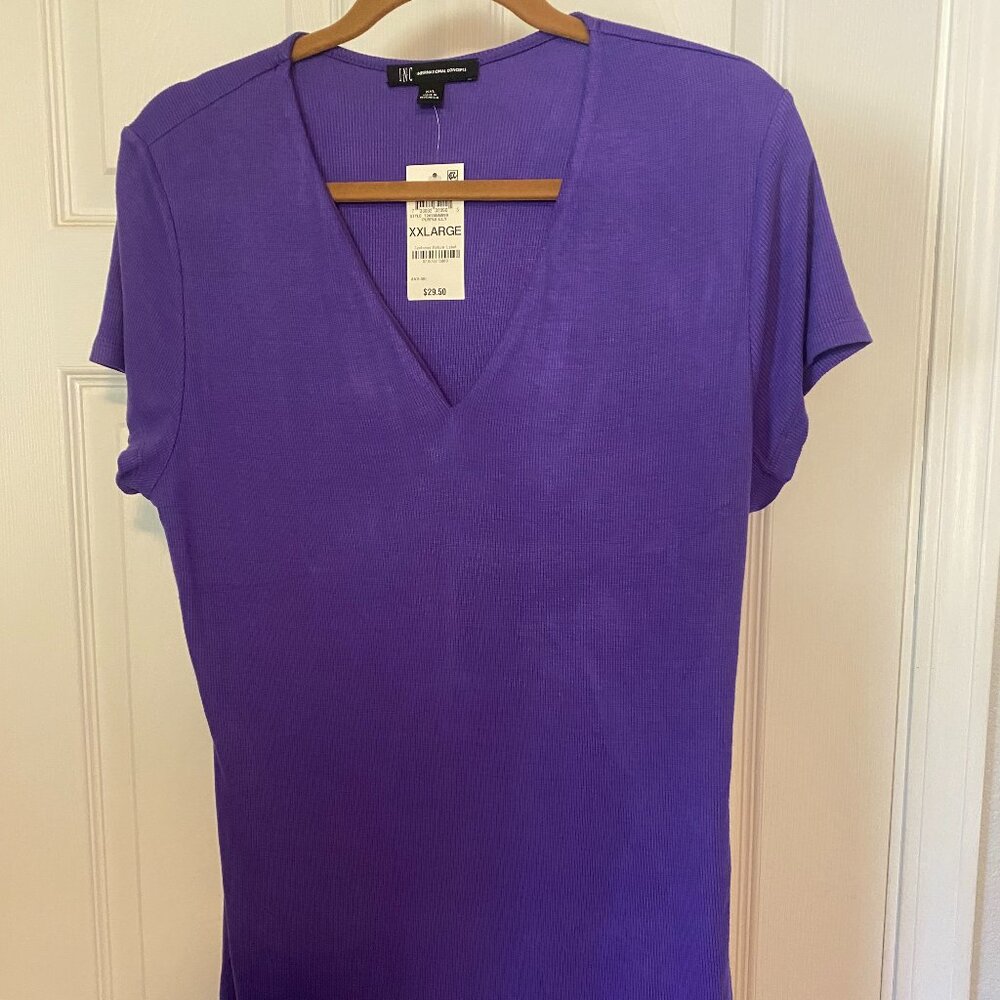 INC Woman's 2XL Purple V-neck Ribbed Knit  Top NWT